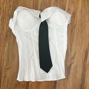 White Corset Top with Black Tie Accent